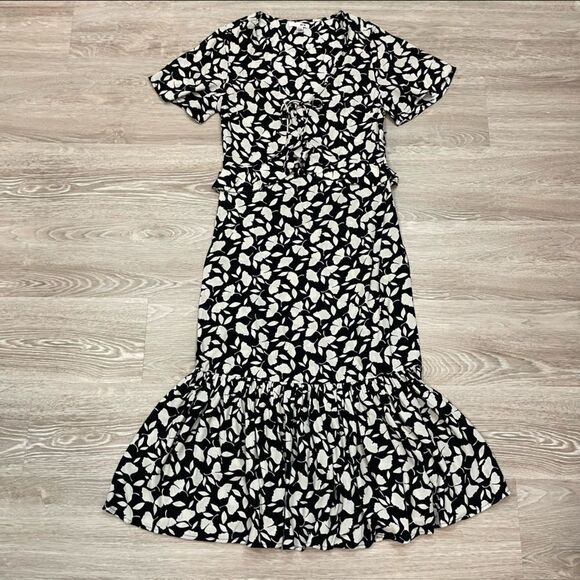 AMUSE SOCIETY Black White Floral print Midi Dress VIscose - Picture 2 of 10